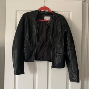 Black leather cropped jacket